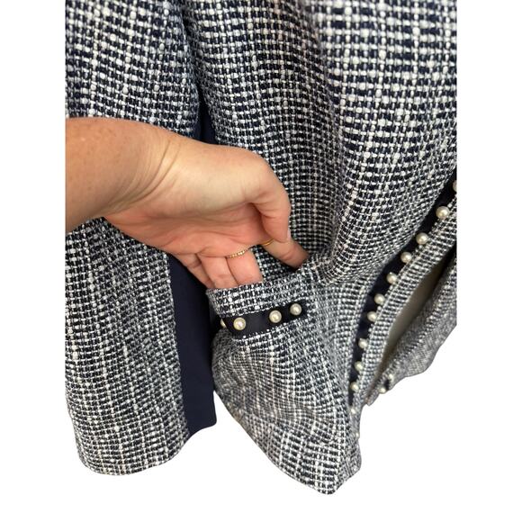 WHBM Blue Tweed Pearl Accent 3/4 Sleeve Open Front Blazer - 14 - Picture 3 of 10
